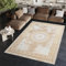 TAPISO Ares Teppich Kurzflor Glänzend Creme Beige Rahmen Marmoreffekt Rosette Klassisch 3D Effekt Wohnzimmer Schlafzimmer ÖKO-TEX 180 x 250 cm