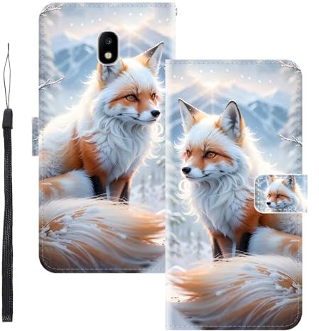 WUACYEAMING Coque pour Samsung Galaxy J3 2017,Protection Housse en Cuir PU Portefeuille à Rabat Motif Cover Kickstand Bumper Antichoc [Fentes pour Cartes] Le Renard