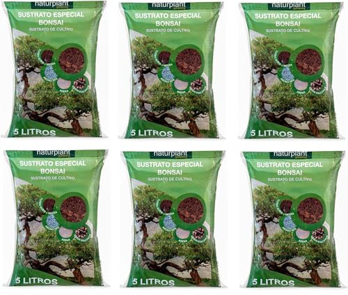 Sustrato Especial para Bonsai. 5 litros. Compuesto por turba Rubia y Negra, Arena, Grava y abono. Ideal para el Crecimiento Saludable de Tus bonsáis (6 Unidades)