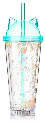 Ultra 1 Blue Cat Ears LED Flashing Plastic Drinking Glasses LED Light Bar Water Glasses Plastic Tumblers Adults Children Beer Glass Cocktail Glass Light Up Glasses Drinking One Pint Tumbler