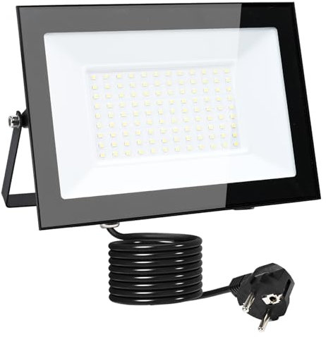 MOLVCE Led Strahler Außen 100W 3000K Warmweiß, Aluminium Superhell 8500LM LED Scheinwerfer mit Stecker und 3 Meters Kabel, IP66 Wasserdicht Außenstrahler für Garten, Parkplatz, Garage, Türen