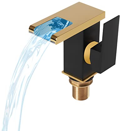 Robinet de lavabo de salle de bain LED 3 couleurs changeantes éclairage bec cascade robinet de lavabo pour robinet de salle de bain (noir + doré)