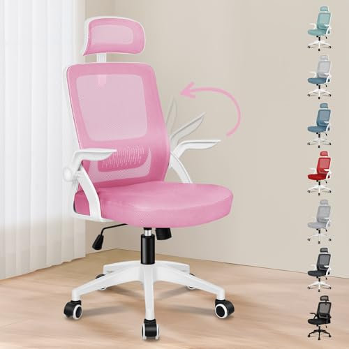 ALFORDSON Büro-Schreibtischstuhl, Ergonomisch für das Heimbüro, Computer-Netzstuhl mit Dynamischer Lordosenstütze, Kopfstütze, Hochklappbare Armlehne, Neigbarer Drehstuhl, Rosa
