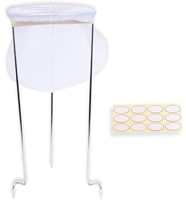 Birdtown Traders Jelly and Jam Strainer Stand with Bag. Reusable Filter Bag Perfect for Straining Nut Milks, Soups, Yoghurts and Purees. Comes with 12 jar Labels.