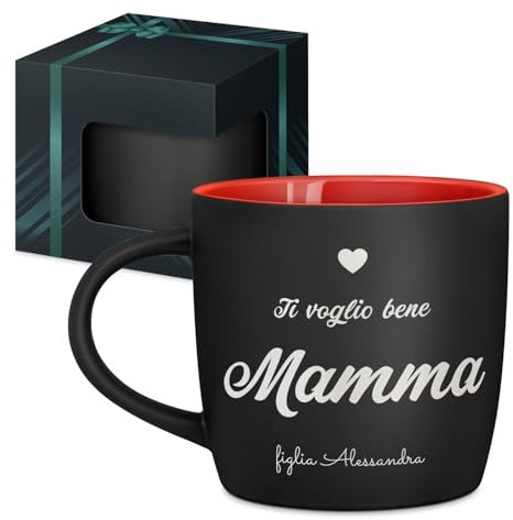 Maverton Tazza da caffè latte o tè in ceramica - 400 ml - Incisione personalizzata - Bicchiere con manico per bevande per Lei - Tazze da colazione per compleanno donna - Interno rosso - mamma