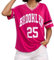 Elincho Jersey-Shirts für Damen, Y2K-Zahlen-Grafik, übergroße T-Shirts, V-Ausschnitt, gestreifter Saum, kurzärmelig, Sommer, lässiges T-Shirt, T33-756 Rose Red, Mittel