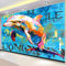 Fototapete Buntes Delphin-Doodle 200 x 140 cm Vlies Tapete 3D Effekt Moderne Wandtapete Dekoration, für Wohnzimmer Schlafzimmer TV-Hintergrund Wanddeko Wallpaper