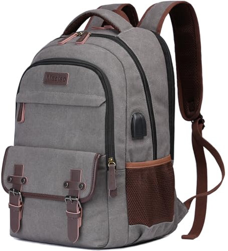 Mactso Mochila de viaje de lona para laptop para hombres y mujeres, mochila de trabajo de negocios, bolsa de computadora universitaria, se adapta a portátiles de 15.6 pulgadas, Gris, 15.6 Inch