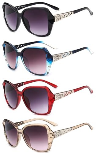UILYNIU 4 Paar Sonnenbrille Für Damen Erwachsene Quadratisch Fashion Polarisiert Sonnenbrille Damen Polarisiert Klassisch Groß Frauen Sonnenbrillen Vintage UV400 Schutzbrille Quadrat Brille