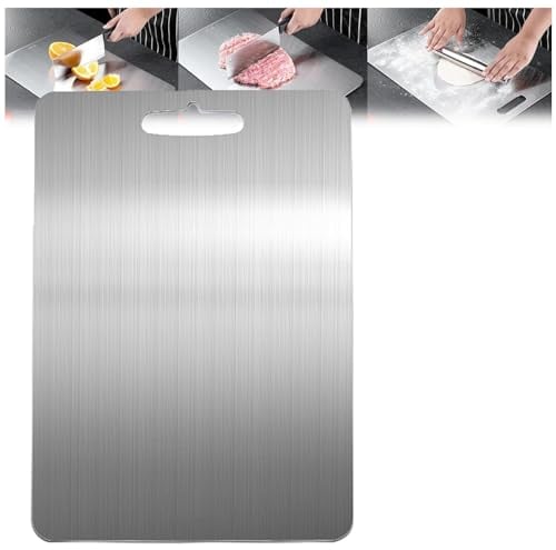 LXCJZY Titanium Titanium Cutting Board,100% Titanium Board - Cutting Edge Hygiene,304 Stainless Steel Double-Sided Food Grade Cutting Board,Premium Titanium Cutting Board for Kitchen (39 * 28cm)