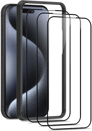 Verre Trempé pour iPhone 15 Pro, 3 Pièces Protection Ecran de Anti Rayures Glass, Haute Sensibilité,Sans Bulless, Complète, Film Trempé