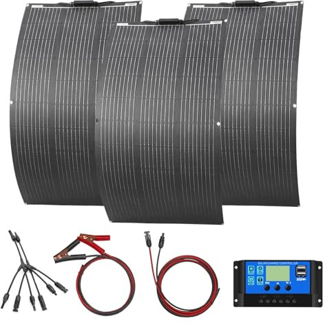 Kit Panneaux Solaires Flexibles ETFE 3 * 100W kit Modules Solaires Flexibles etfe 300W contrôleur charge Solaire 30A pour camping-car, voiture, bateau