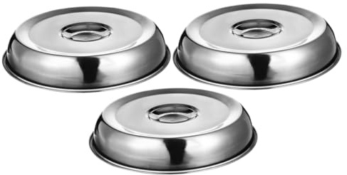 TOPBATHY 3 pièces Couvercles Ronds en Acier Inoxydable avec Poignée, Cloches Alimentaires pour Maintenir la Chaleur des Plats et Assiettes, Couvre-Assiettes Réutilisables pour Cuisine et Maison