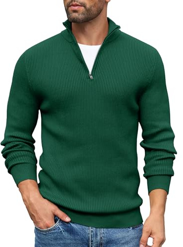 COOFANDY Sweaters for Men Quarter Zip Jumpers Half Zip Jumper Golf Jumper Polo Neck Jumpers Turtle Neck Tops Casual Winter Sweater Green XL