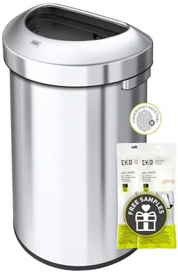 EKO Urban 21 Gallon Semi-Round Open Top Waste Bin, Stainless Steel Half Round Commercial Trash Can for Indoor and Outdoor, Extra Large Metal Garbage Bin for Home, Office, Restaurant, Restroom, 80L