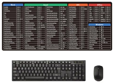 Generic Excel Shortcuts Mouse Mat - 300x800mm Large Extended Keyboard Desk Mat with Anti-Slip Rubber Base and Easy-to-Clean Plastic/Vinyl Surface in Black for Computer Laptop Home Office Gaming