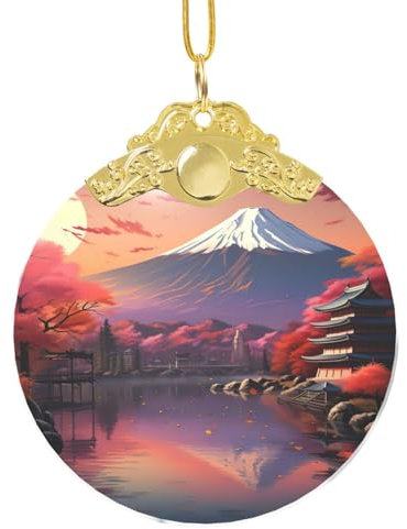 Adorno colgante de cristal con impresión de paisaje de Fuji de Japón, decoración de Navidad 2024, decoración brillante