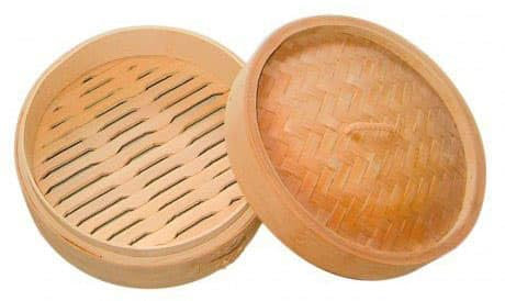 Monouso | 10 Vaporeras de Bambú, Ø8x6cm, Con Tapa, Cesta de Vapor de Alimentos, para Cocinar al Vapor, Verduras, Pescado, Carne