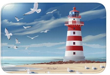 Mexpekil Ocean Leuchtturm Möwe Saugfähige Fußmatten 40 x 60 cm - Rutschfeste für Drinnen und Draußen, für Zuhause und Küche