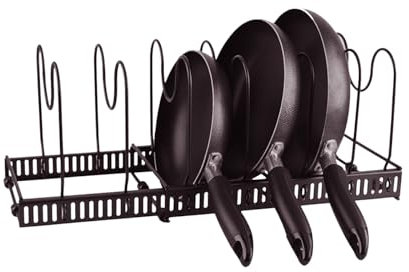 KKTECH Expandable Pans Organiser Rack, 10 Adjustable Compartments, Ideal for Kitchen Storage & Organisation, Cupboard Organiser, Efficient Kitchen Cupboard Organiser Solution