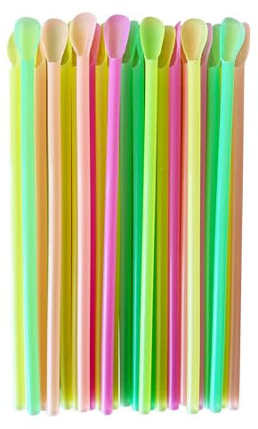 YAOSHENG 200PCS multi-color disposable spoon shaped plastic straws, long milkshake milk tea straws, family restaurant