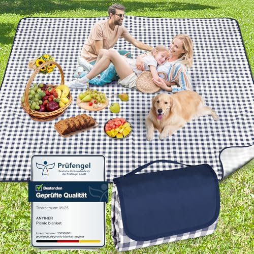 Anyiner Couverture de pique-nique - 300 x 200 cm - Résistante au sable - Imperméable - Lavable - Avec poignée de transport - Idéale pour l'extérieur, le camping, la plage et les pique-niques en