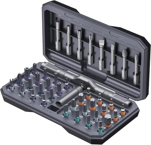Ankilo 42-in-1 Magnet Schraubendreher Set, Manuelles DIY ratschenschraubendreher, Multi-Bit Magnet Set mit abnehmbarem Ratschengriff, tragbares Reparaturwerkzeug-Set für Möbel, Computer,Grau