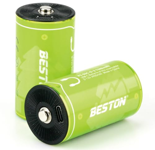 Wiby 2 Batterie Ricaricabili 1,5V Torcia D da 7400mWh e 4933mAh al Litio | Ricarica USB-C Rapida + Cavo 4-in-1 | Tensione Costante | BMS Integrato | Ultra-leggere