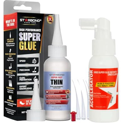 Starbond Super Fast Thin Glue & Superglue Activator | Premium Ultra Instant CA (Cyanoacrylate Adhesive) | Perfect For Quick Fix, Woodworking, Hobby Models & 3D Printing | 2oz Bundle