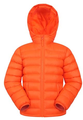 Mountain Warehouse Seasons Padded Kids Puffer Jacket - Water Resistant, Lightweight & Insulated Coat, Boys & Girls - Autumn, Winter, School, Travel Bright Orange Kids Size 3-4 Years