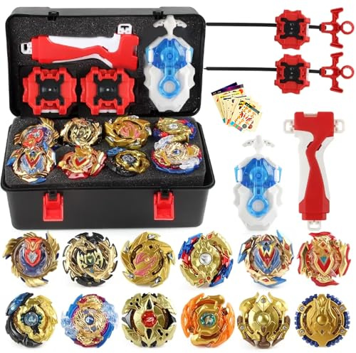 12 Pcs Battling Top Gyros Turbos Set, Kreisel 4D Spielzeug Geschenk 3 Launcher Mit Box Set-07A