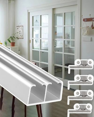 Kit Porte Coulissante Kit de Rails Coulissants pour Porte Coulissante Double 122 137 152 170 183 244 305 335 366cm, Kit de Rails pour Porte Coulissante Double / Pliante, Coulissantes Intérieures(8.8ft