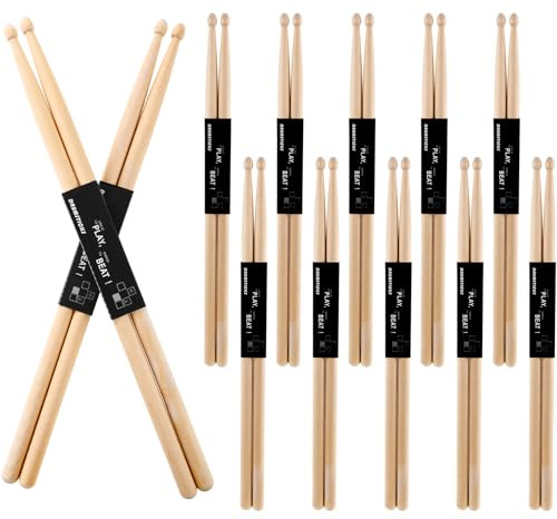 Joyfolk 10 Pairs 7a Drum Sticks Bulk, Classic Maple Wood Tip Drumsticks for Kids Beginners Students, Band Musical Instrument Percussion Accessories, Consistent Weight and Pitch