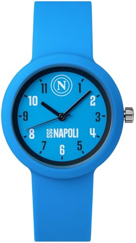 Clondo Orologio Da Polso Analogico Bambini, Idea Regalo 6-12 Anni Per Napoli Fan, Cassa 33mm e Cinturino Silicone, Scatola Ufficiale (Azzurro)