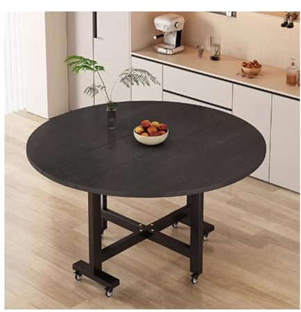 YPIOUREN Klappbarer Küchentisch for Restaurants, Moderner Runder Küchentisch, Klappbarer Esstisch, Moderner Ausziehbarer Kleiner Esstisch(Black A,130cm)