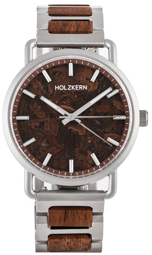 HOLZKERN Unisex-Uhr Quarz Espressino Kaffee/Walnuss 9010631022525 | Armbanduhr für Damen und Herren Edelstahl/Holz