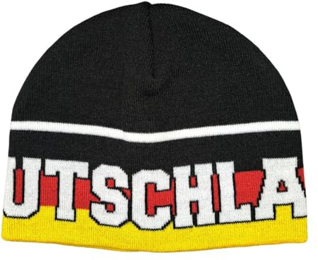Wallitschek Wollmütze Deutschland - Schriftzug, Wintermütze, Beanie, Fanmütze, Fussball, schwarz-rot-Gold, **Versand GRATIS**