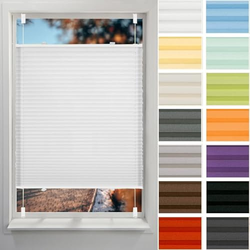 Plissee Ohne Bohren 120 x 125 cm Lichtdurchlässig Sichtschutz Und Sonnenschutz Plissee Nach Maß Klemmfix Einfache Montage Ohne Werkzeug für Fenster Und Tür, Weiß