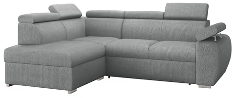 Mirjan24 Ecksofa Boston mit Schlaffunktion und Bettkasten, Eckcouch mit Einstellbare Kopfstützen, Polsterecke, L-Sofa, Verchromte Füße, LXp+R+2r (Seite: Links, Flow 17)