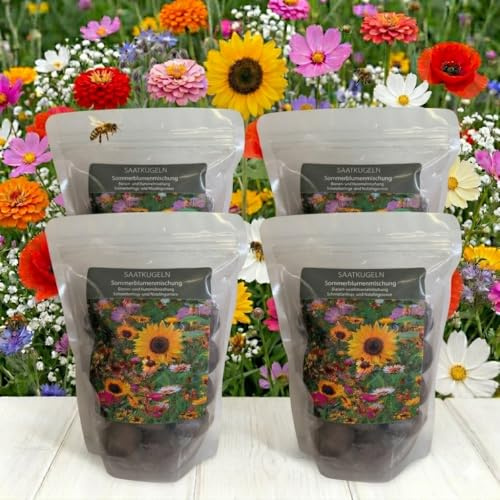 Saatkugeln Sommerblumen 80 Stk. | Blumenmurmeln Saatbomben | Seedbombs | Blumensamen Mischung für Bienen & Schmetterlinge | Bienenfreundliche Blumensamen für Garten & Balkon | Samenbomben