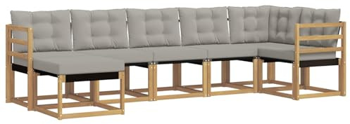 vidaXL Outdoor-Sofagarnitur mit Kissen 7 pcs Weiß und Hellgrau, Moderne Loungemöbel für draußen, wetterfestes Sofa, Bequeme Sitzgelegenheit, minimalistisches Gartenmöbel