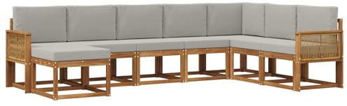 vidaXL Outdoor-Sofagarnitur mit Kissen 8 pcs Natürlich und Hellgrau, Moderner Garten Sofa, wetterfeste Eckcouch, Möbel zum Entspannen auf Terrasse, Patio Lounge und Komfortset