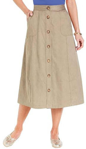 Chums Ladies 100% Denim Button Through Skirt Elasticated Back Waist Panelled Design with Pockets Lengths 27 Petite, 29 Regular Stone 14 Petite