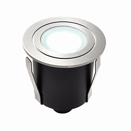 HAYZ Round LED Outdoor Garden Walkway Decking Ground Marine Grade Stainless Steel Light Daylight White 6500K Uplighter IP67 Rated - Ideal for Coastal Areas