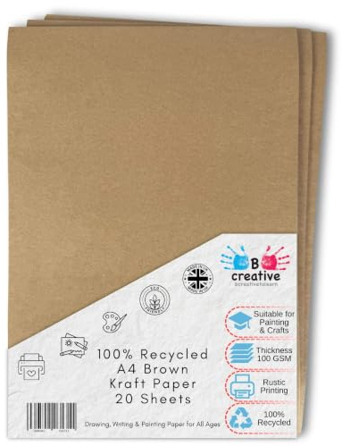 A4 Recycled Kraft Paper 100gsm 20 Sheets | Double-sided, sturdy 140 micron, flecked biscuit tone, no bleed-through, menus, invitations, art, craft, gift wrap