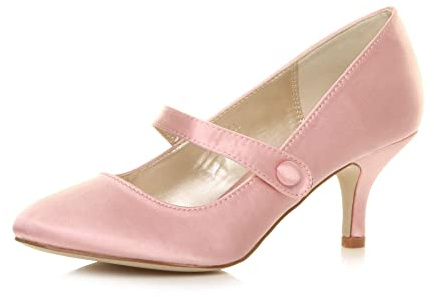 AJVANI Womens Ladies Low mid Heel Mary Jane Strap Work Party Court Shoes Pumps Size