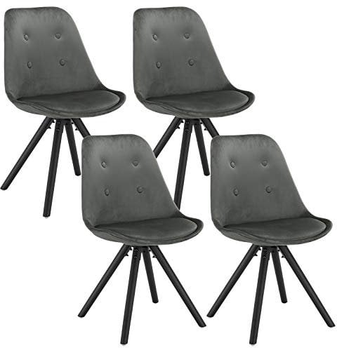 WOLTU Esszimmerstühle 4er Set, Küchenstuhl, Skandinavisch Design, schminktisch Stuhl, Loungesessel, Polsterstuhl, Retro Design Gepolsterter Stuhl, Sitzfläche aus Samt, Dunkelgrau, BH196dgr-4