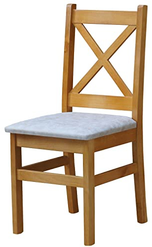 k koma Kreuz-Polsterstuhl Massivkiefer, Erlefarben/Ökoleder Beige II | Wird fertig montiert geliefert. Von Hand gefertigt. Für Küche und Esszimmer. Sitzhöhe: 45 cm.