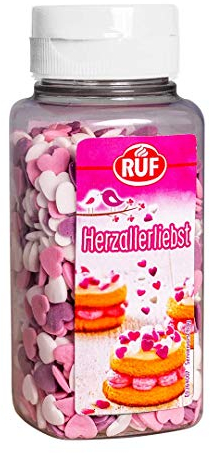 RUF Herzallerliebst Zucker-Herzen, essbares Streu-Dekor in Herz-Form, mini Streu-Herzen, Verzieren von Torten & Kuchen, vegan & glutenfrei, 1 x 110g