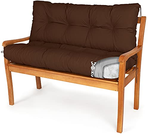Spatium Bankauflage abnehmbar Bezug wasserdicht Sitz + Rücken gesteppt Bankkissen Bankpolster Polsterauflage Auflage für Gartenbank 30 Größen zur Auswahl, 7 Farben(130 x 80 x 10cm Braun)